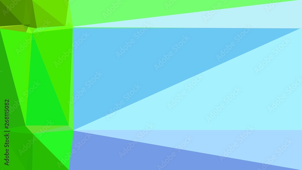 minimalistic triangle geometric background with baby blue, lime green and pale turquoise colors for poster, cards, wallpaper or background texture