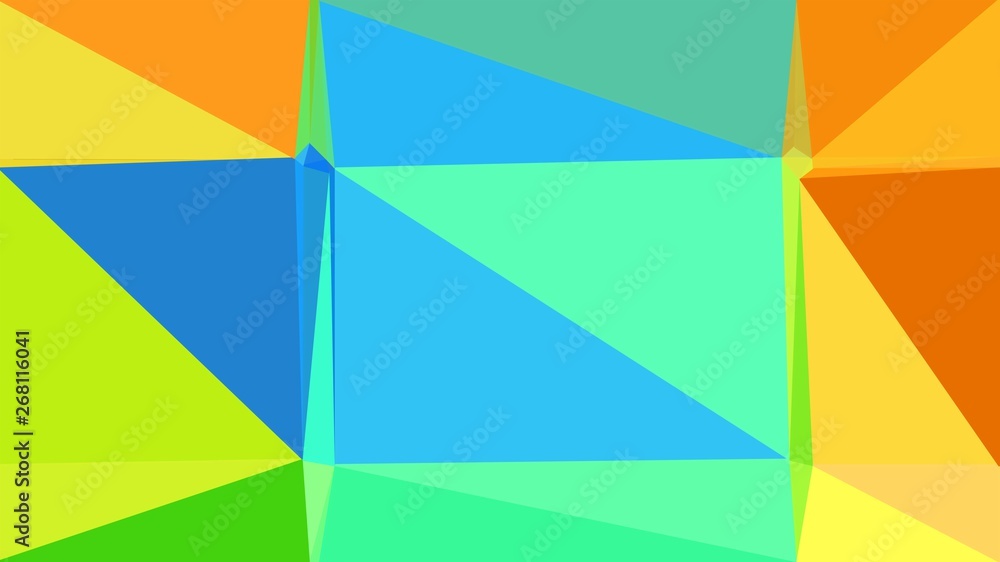 geometric triangle abstract background with vivid orange, medium turquoise and neon green colors for poster, cards, wallpaper or backdrop texture