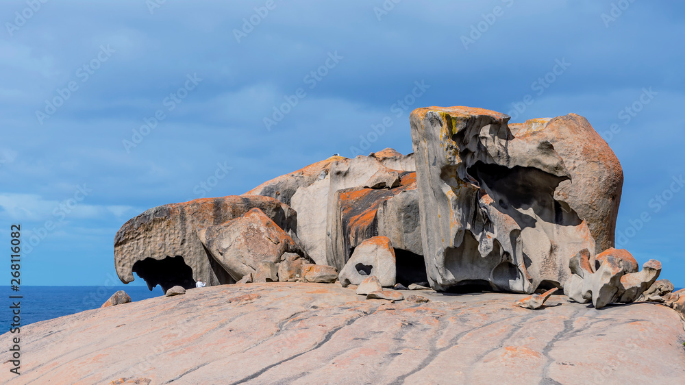 The beautiful Remarkable Rocks against the blue sky in the Flinders Chase National Park, Kangaroo Island, Southern Australia