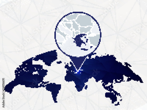Greece detailed map highlighted on blue rounded World Map.