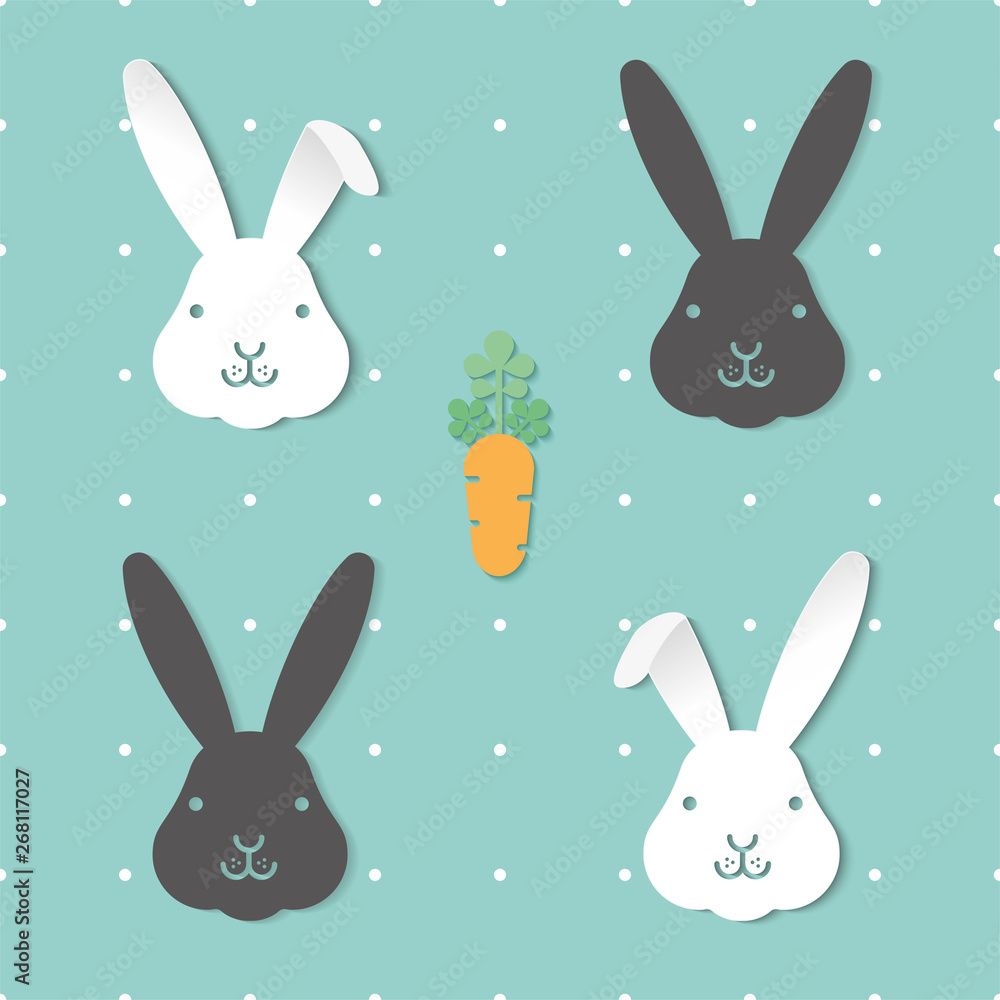 Seamless pattern with cute black and white rabbits, illustration-Vector Seamless pattern with cute black and white rabbits, illustration-Vector
