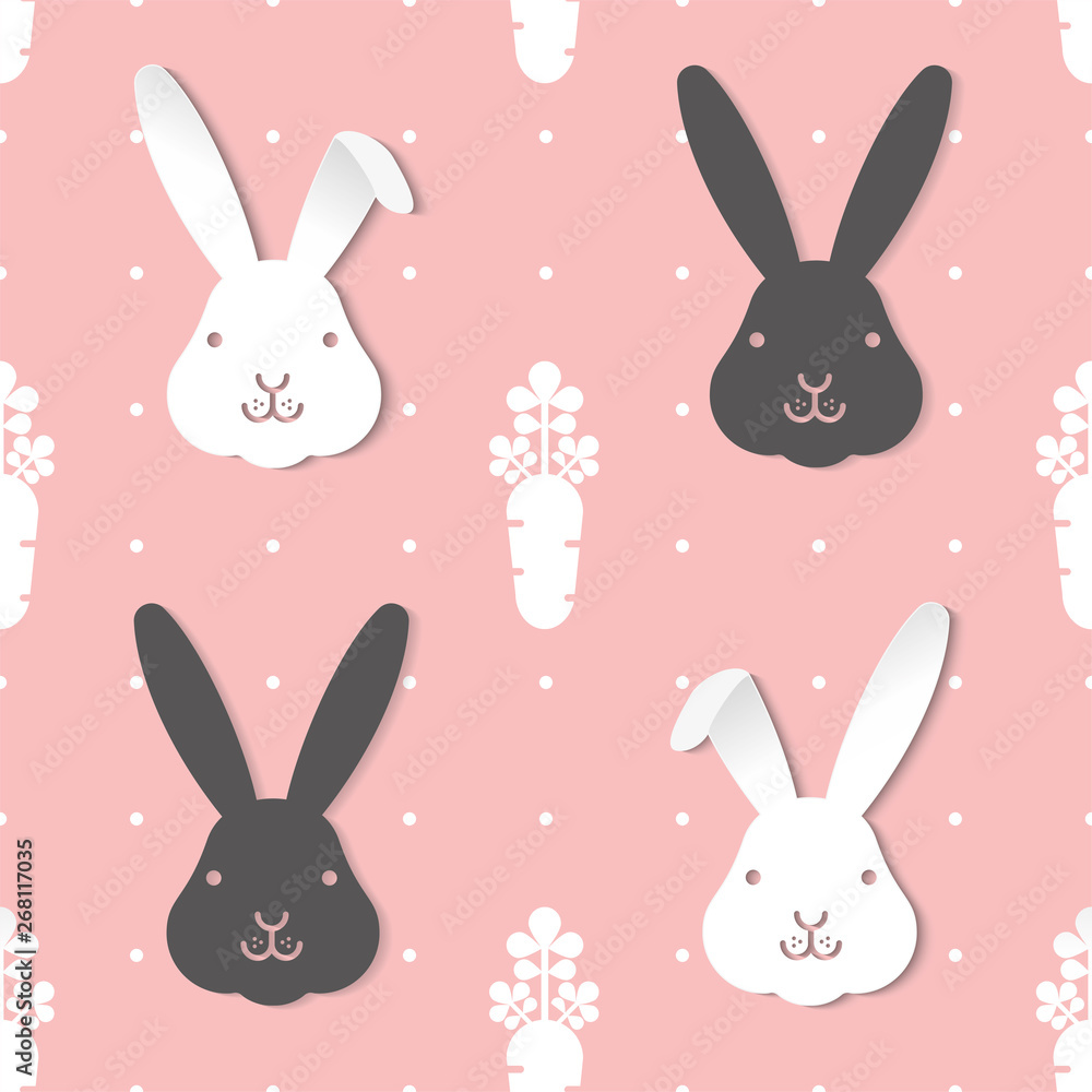 Seamless pattern two tone cute black and white rabbits, illustration-Vector