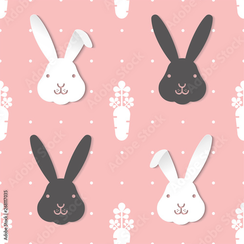 Seamless pattern two tone cute black and white rabbits  illustration-Vector