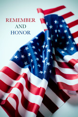american flags and text remember and honor