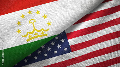Tajikistan and United States two flags textile cloth, fabric texture