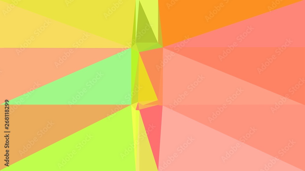 abstract geometric background with light salmon, green yellow and vivid orange colors. geometric triangle style composition for poster, cards, wallpaper or texture