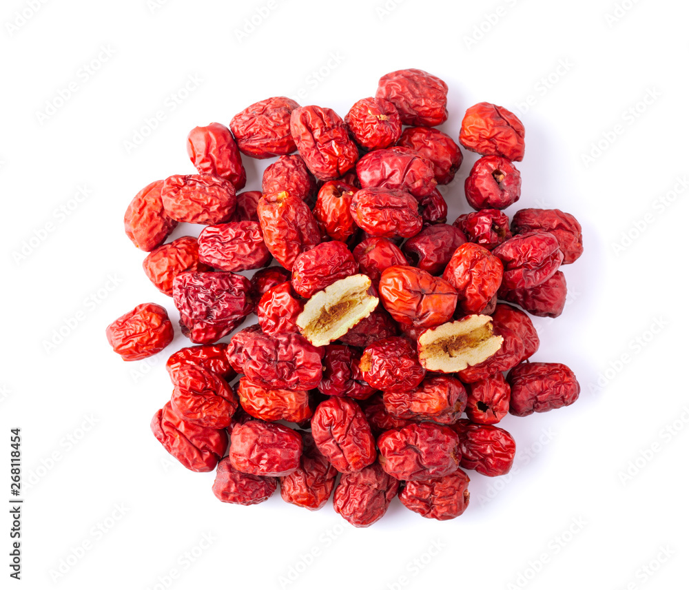Jujube Chinese dried on white background. top view Jujube Chinese dried on white background. top view