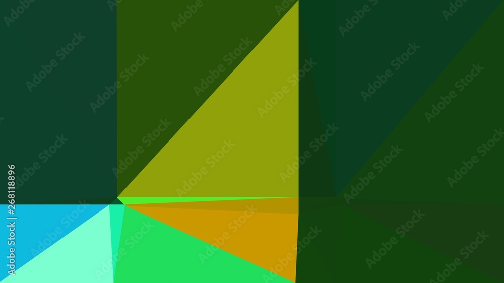dark golden rod, very dark green and turquoise color background with triangles. triangles style of different size and shape. simple geometric background for poster, cards, wallpaper or texture