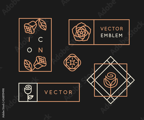 Vector logo design templates and monogram design elements in simple minimal style with roses