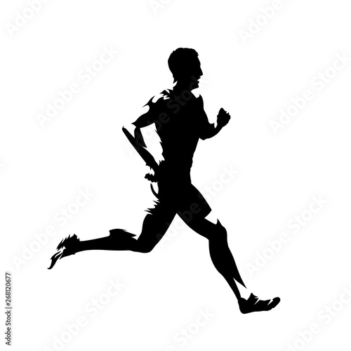 Running man, isolated vector silhouette. Sprinting runner