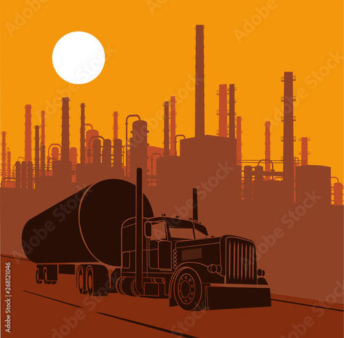 industrial landscape fuel truck carrying fuel