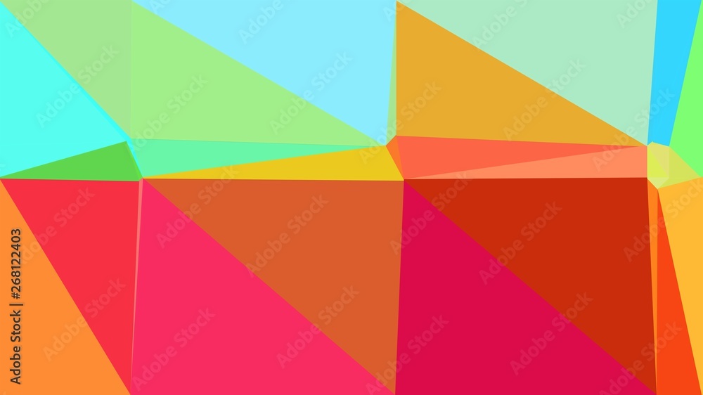 Abstract color triangles geometric background with crimson, aqua marine and pastel orange colors for poster, cards, wallpaper or texture