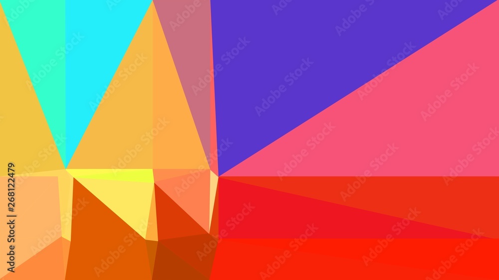 minimalistic triangle geometric background with royal blue, pastel orange and orange red colors for poster, cards, wallpaper or background texture
