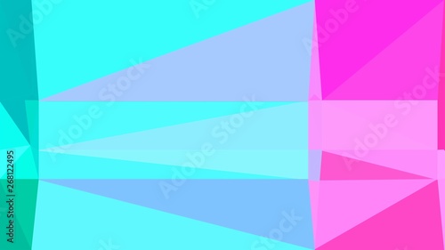 Abstract color triangles geometric background with light sky blue, bright turquoise and neon fuchsia colors for poster, cards, wallpaper or texture