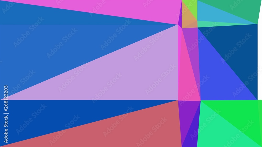 strong blue, orchid and spring green color background with triangles. triangles style of different size and shape. simple geometric background for poster, cards, wallpaper or texture