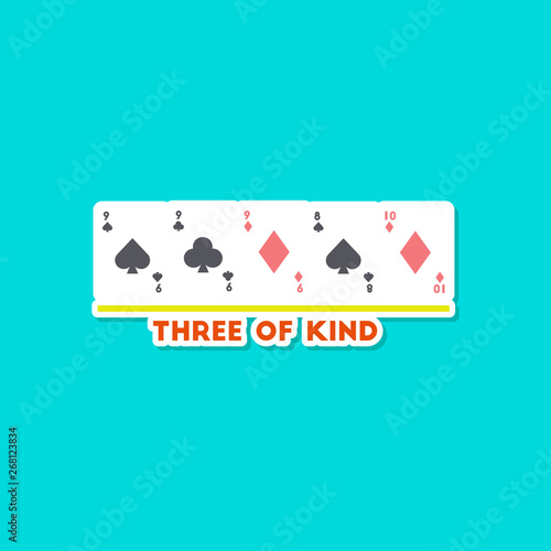 paper sticker on stylish background poker three of a kind