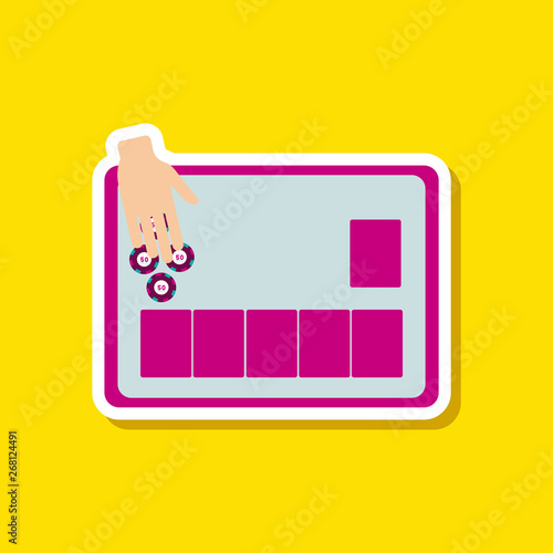 paper sticker on stylish background game poker table