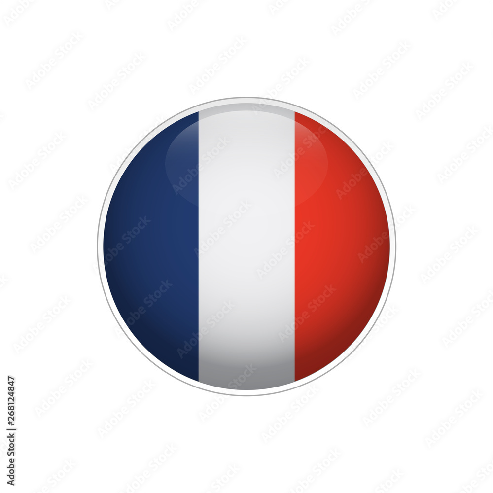 Flag of France. Vector illustration. Icon. 3D. Traditional color. Web, Sport.