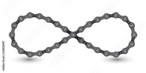 Vector realistic infinity created from bike chain. Isolated on white background.