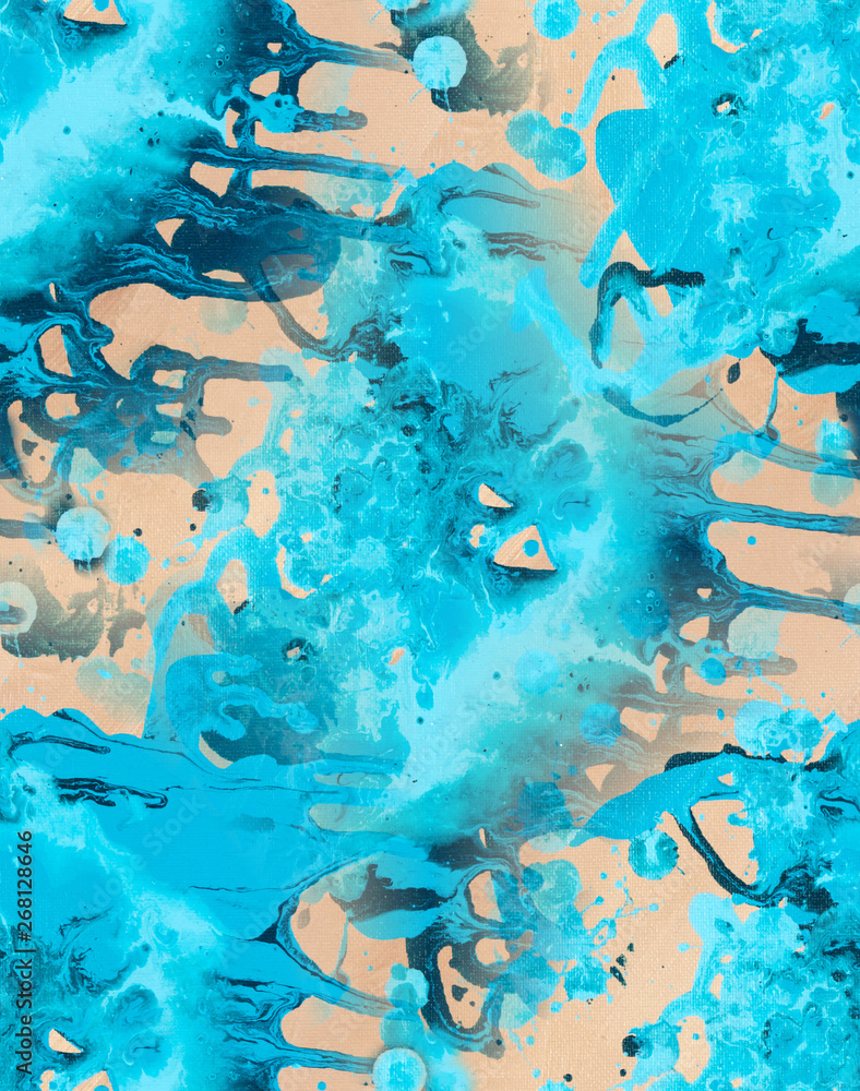 Fototapeta premium Turquoise, teal and sand fluid acrylic pour painting as seamless surface pattern design 