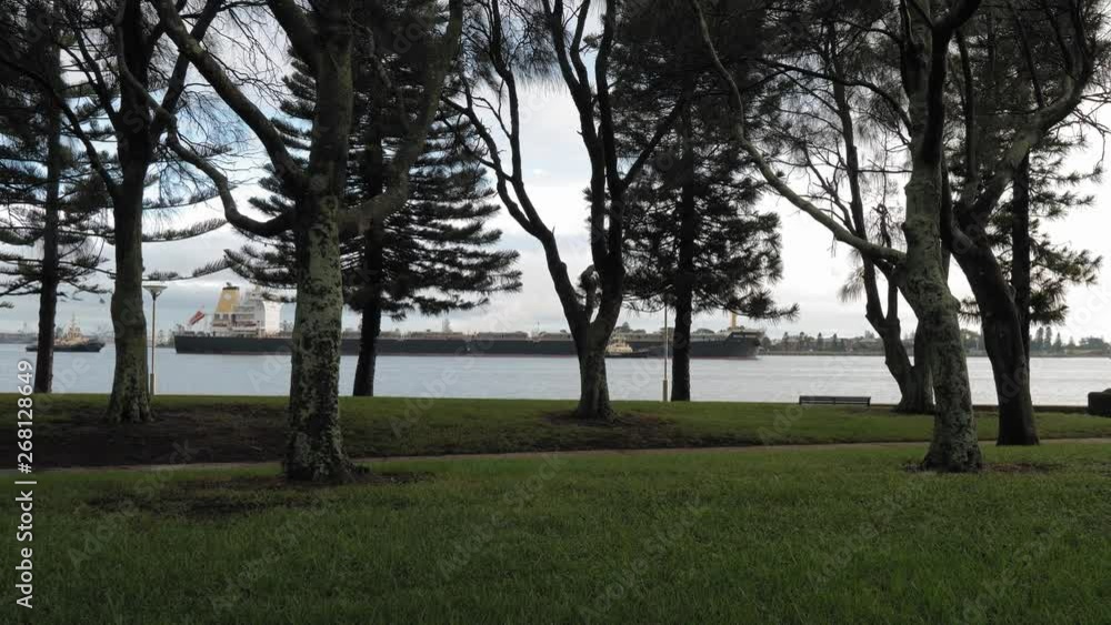 A transport ship leaving the port