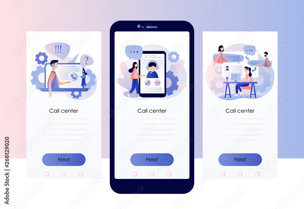 Call center. Screen template for mobile smart phone. Flat style. Vector illustration Call center. Screen template for mobile smart phone. Flat style. Vector illustration