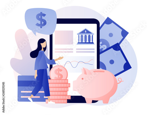 Online banking. Flat cartoon style. Vector illustration