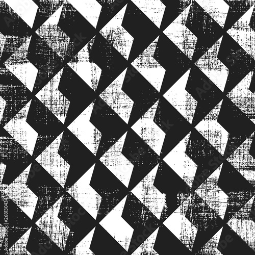 Grunge abstract geometric pattern. Square black and white backdrop.