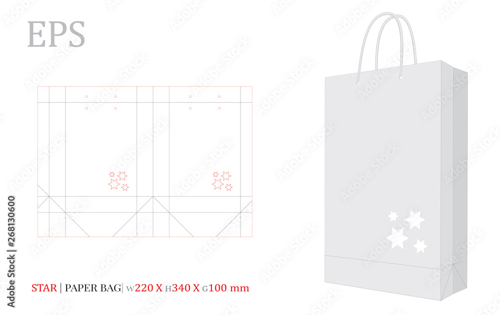 Paper Bag Illustration, Shopping Bag,180 x 190 x 60. Vector with die ...