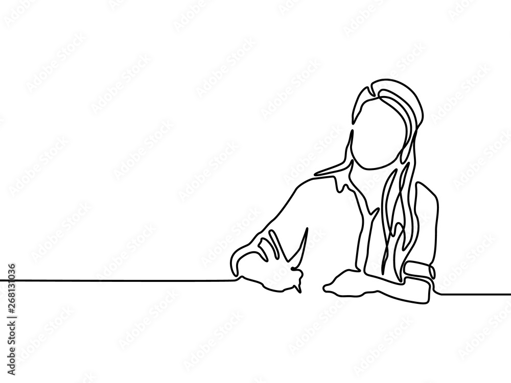 Continuous one line woman writing with pen. Woman education.