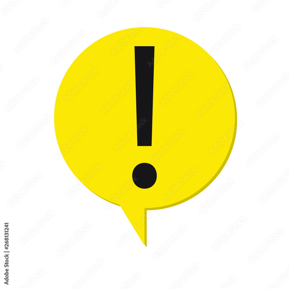 Hazard warning attention sign with exclamation mark symbol in a speech bubble, vector illustration Hazard warning attention sign with exclamation mark symbol in a speech bubble, vector illustration