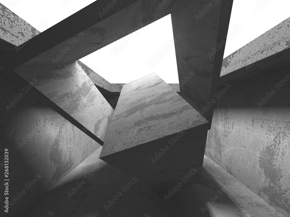Dark concrete empty room. Modern architecture design Dark concrete empty room. Modern architecture design