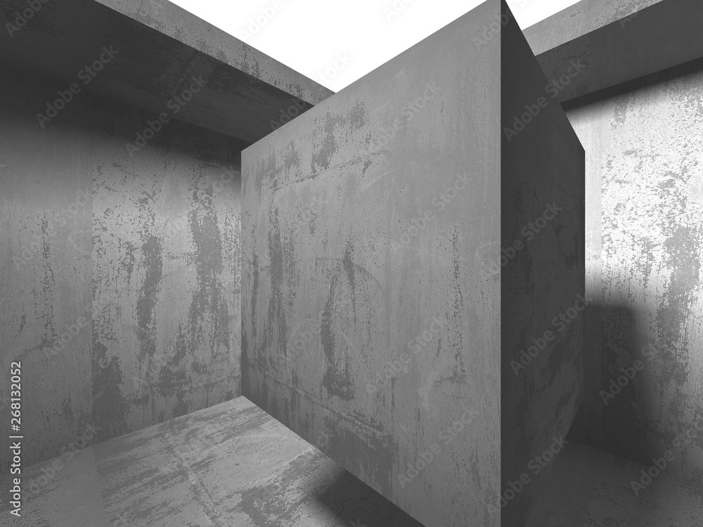 Dark concrete empty room. Modern architecture design Dark concrete empty room. Modern architecture design