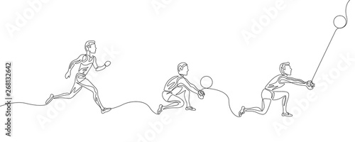 Continuous one line volleyball player step by step instruction for hitting the ball