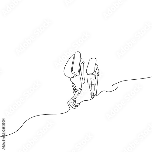 Continuous one line two travelers hiking