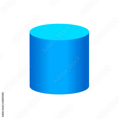 blue cylinder basic simple 3d shapes isolated on white background, geometric cylinder icon, 3d shape symbol cylinder, clip art geometric cylinder shape for kids learning