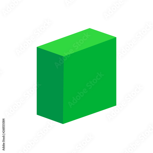 green cuboid basic simple 3d shapes isolated on white background, geometric cuboid box icon, 3d shape symbol cuboid, clip art geometric cuboid shape for kids learning