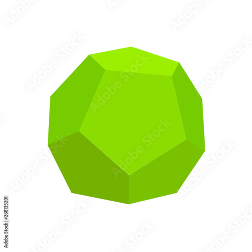 green dodecahedron basic simple 3d shapes isolated on white background, geometric dodecahedron icon, 3d shape symbol dodecahedron, clip art geometric dodecahedron shape for kids learning
