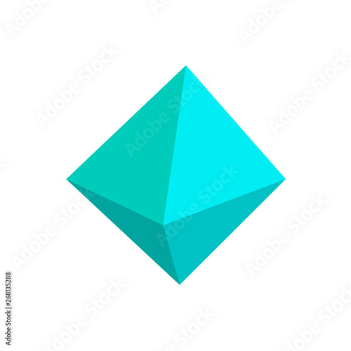 blue octahedron basic simple 3d shapes isolated on white background, geometric octahedron icon, 3d shape symbol octahedron, clip art geometric octahedron shape for kids learning