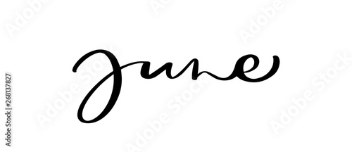 Hand drawn typography lettering text June. Isolated on the white background. Fun calligraphy for greeting and invitation card or t-shirt print design calendar
