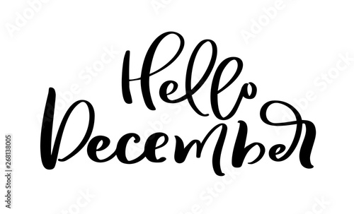 Hello December Hand drawn decorative lettering text in isolated on white background for calendar, planner, diary, decoration, sticker, poster