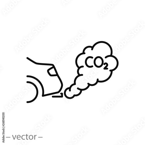 smoke from the car icon, air pollution, co2 line sign on white background - editable stroke vector illustration eps10