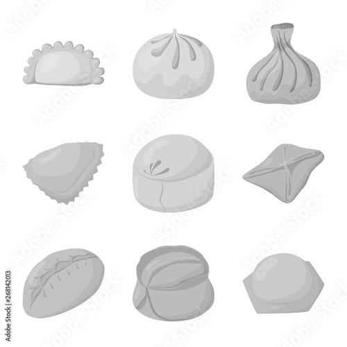 Vector illustration of dumplings and stuffed symbol. Collection of dumplings and dish vector icon for stock.