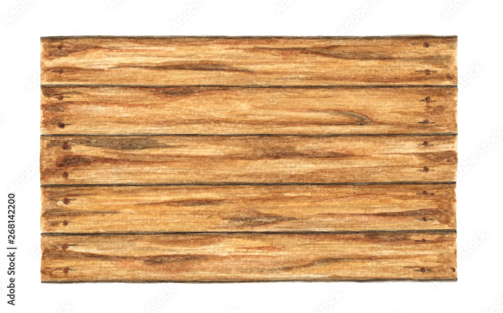 Old wood plank on white background, Watercolor painting.