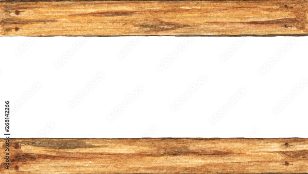 Old wood plank with space for text. Watercolor painting.