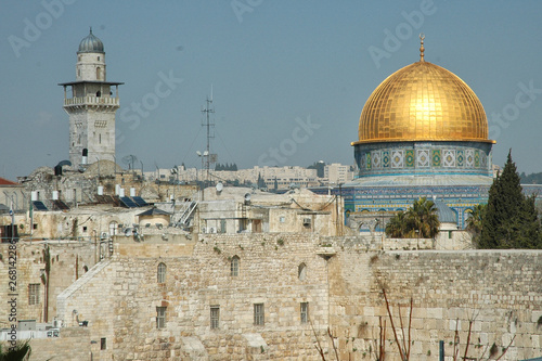 Dome of the Rock and Minaret in old city of Jerusalem on Temple Mount