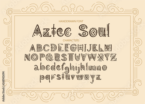 Tribal Aztec Alphabet. Vector ethnic letters with peru decorations. Decorative hand drawn geometric ABS letters for your design.