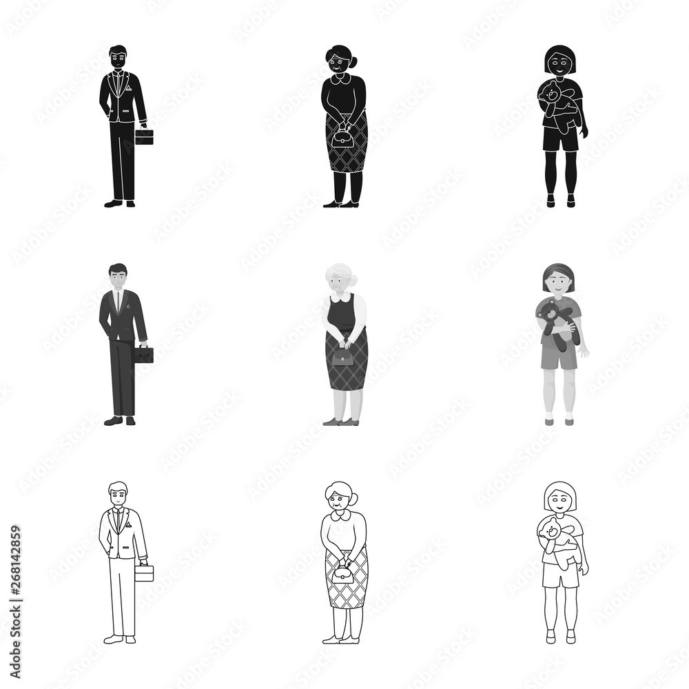 Isolated object of character and avatar logo. Set of character and portrait stock symbol for web. Isolated object of character and avatar logo. Set of character and portrait stock symbol for web.
