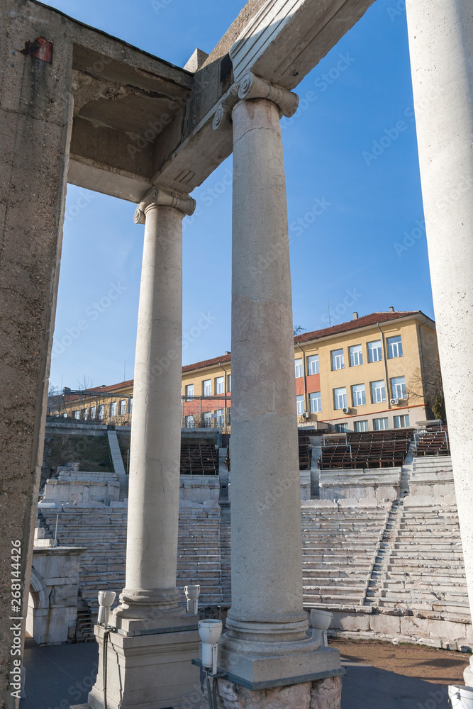 Fototapeta premium Ruins of Ancient Roman theatre of Philippopolis in city of Plovdiv, Bulgaria