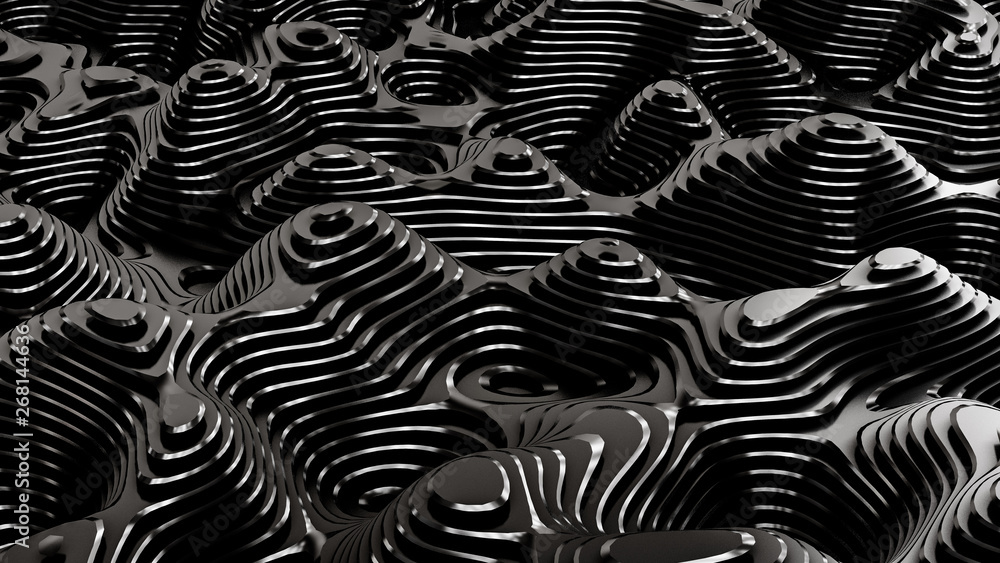 Black metal background with lines. 3d illustration, 3d rendering.